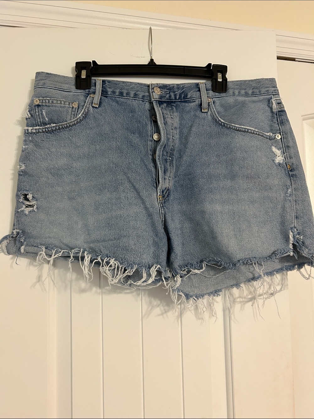 Agolde Light Wash Frayed Hem High-Rise Jean Shorts